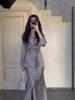 European and American Splicing Satin Long Skirt Suit - Spring 2026 Edition