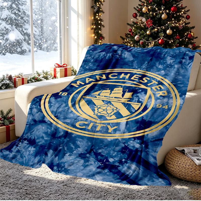 Football Team City FC Pattern Blanket for Home Decoration, Bed, Sofa, Car Travel, Camping, Suitable for All Seasons, Birthday Christmas Gift