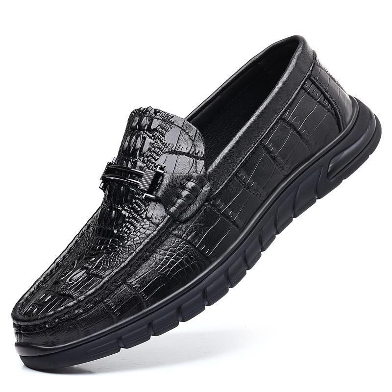 The first layer of cowhide spring leather shoes men's shoes men's business casual shoes summer crocodile pattern one pedal Doudou shoes board shoes