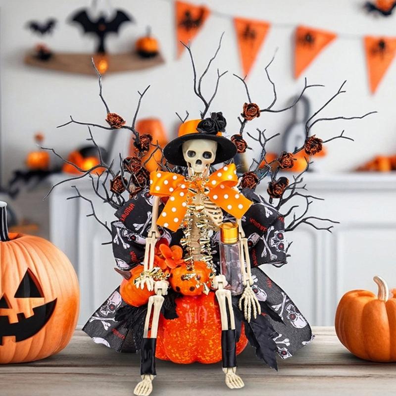 Halloween Pumpkin Skeleton Decorations Artificial Fake Flower with Deadwoods Table Centerpieces Home Decorations Gift