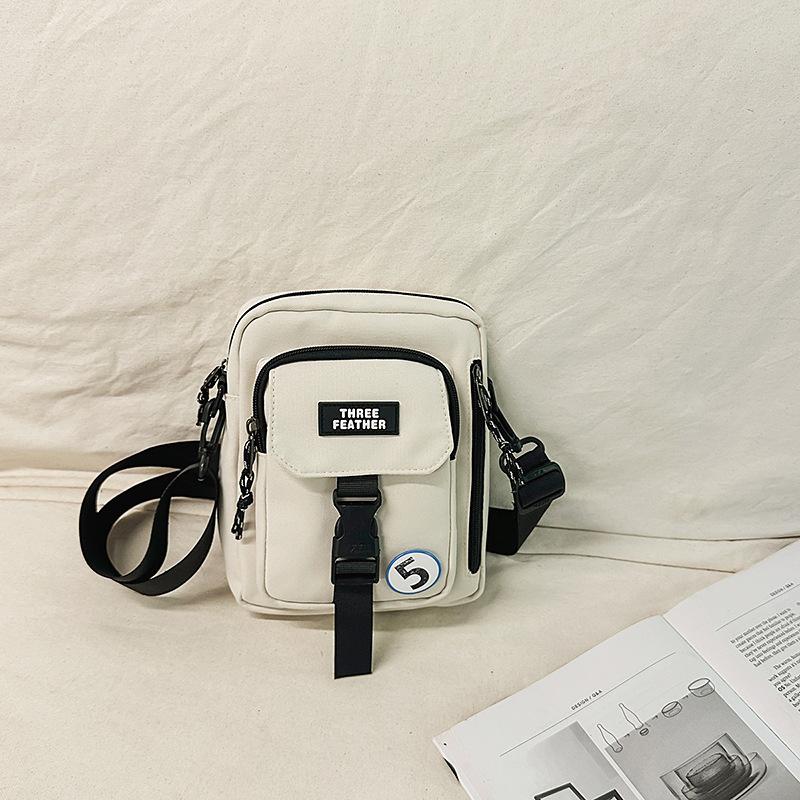 Summer High-End Outdoor Leisure Mobile Phone Messenger Small Bag Female White Couple Canvas Small Square Bag