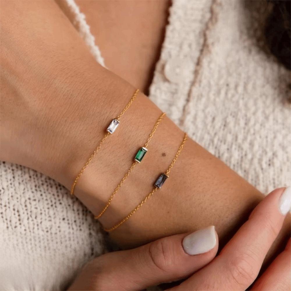 Square Zircon Birthstone Bracelet Stackable Minimalist Bracelet Gold Plated Bracelet  Jewelry