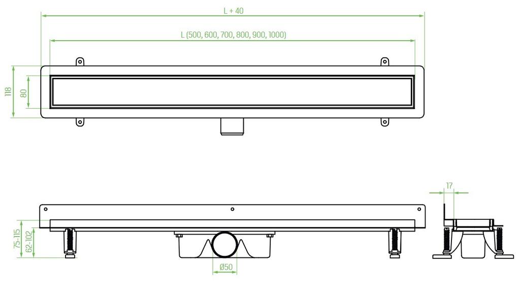 Odpływ Liniowy 100 Cm Niski Basso Inox Cob_211D