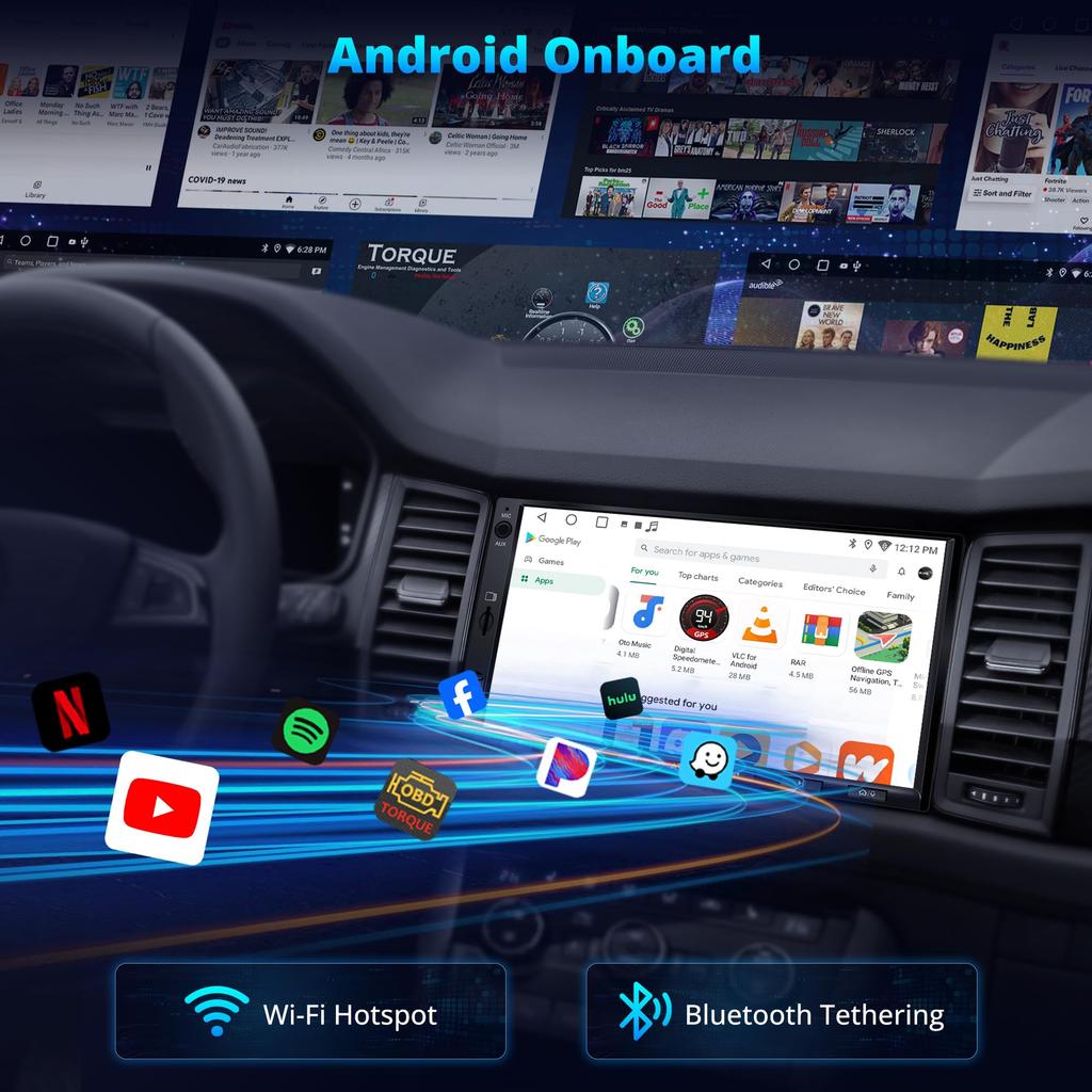 ATOTOLIFE 2DIN Car Navigation System with Android Android Auto CarPlay USB EQ Mirror Video Voice Control All-in-One 7-inch Navigation, & Wireless,