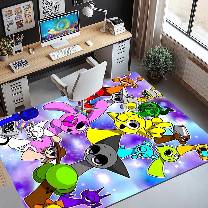 Sprunki Game Pattern Rug, Indoor/Outdoor Mat, for Picnic, Gameroom, Bedroom, Office, Living Room, Home Decor Carpet, Birthday Gift