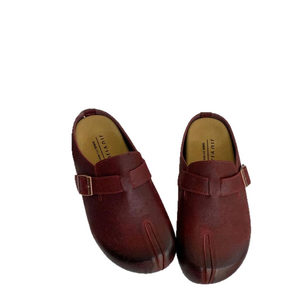 2025 autumn new lazy muller shoes niche pig's trotters split-toed casual bag head slippers shoes