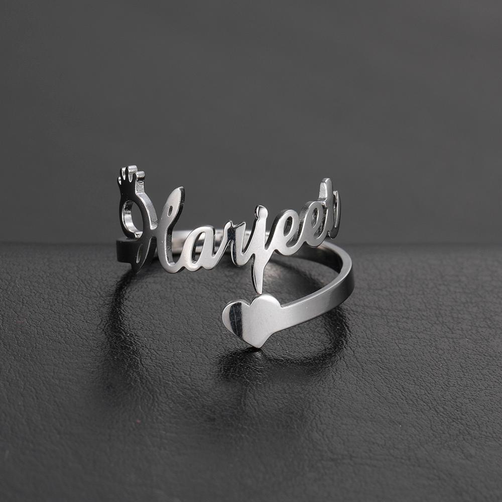 Heart Custom Rings Women Adjustable Stainless Steel Personalized Nameplate Wedding Ring Jewelry Gift