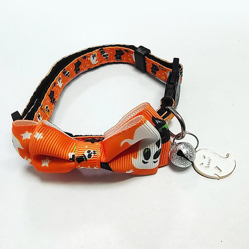 Halloween Cat Collar Breakaway with Cute Bow Tie and Bell for Kitty Adjustable Safety Spider Ghost Bat Pumpkin Cat/Dog Collar