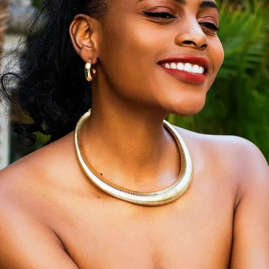 Gypsy Exaggerated Heavy Metal Twisted Torques Choker Necklace for Women Spiral Big Chunky Chain Grunge Zircon Steampunk Men New