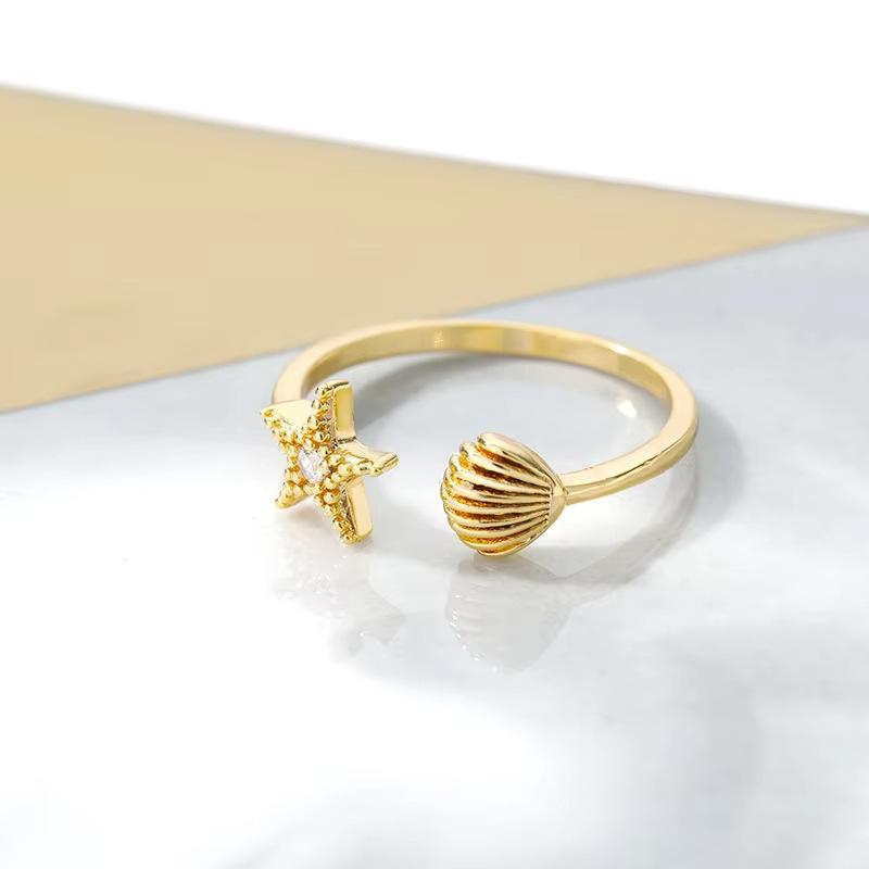 French vacation style creative design ring, women's starfish shell adjustable tail rings