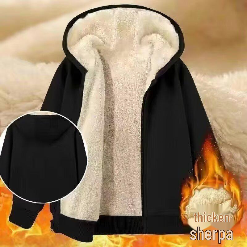 Men's Lambswool Hooded Sweatshirt - Thick Warm Loose Fit Cardigan, Plus Size, Autumn/Winter.