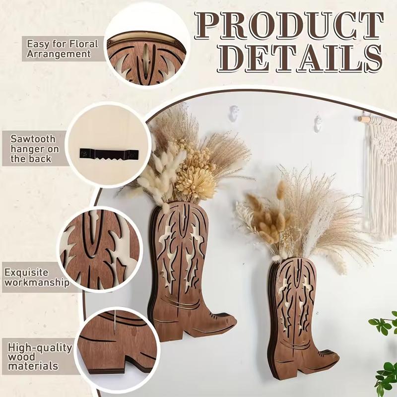 Wooden Cowgirl Cowboy Boot Vase Cowboy Boots Wall Planter Dried Flower Plant Shelf Wall Hanging Indoor Vase Hanging Art Ornament