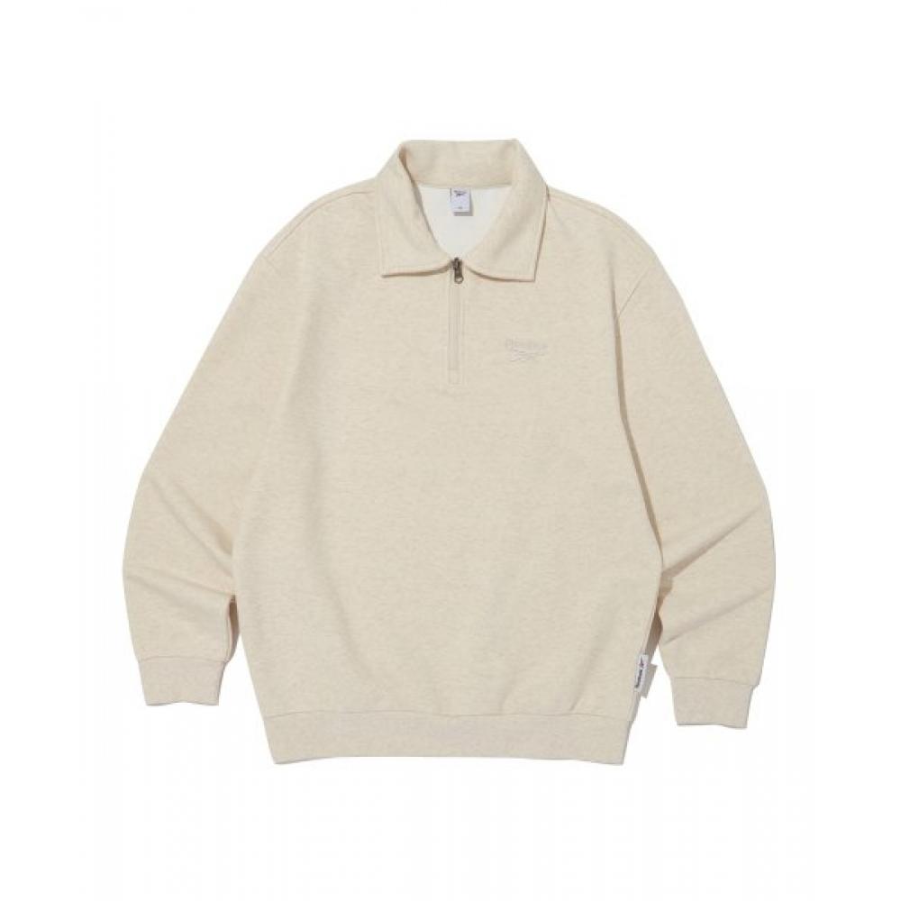 Reebok Vector Half Zip Up Sweatshirt   Beige