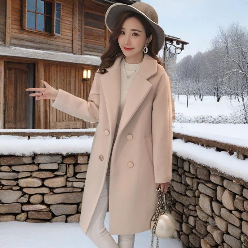 

Korean Style Loose Fit Woolen Coat with Cotton Padding - Mid-Length & Slimming Design S [Within 95 lbs]
