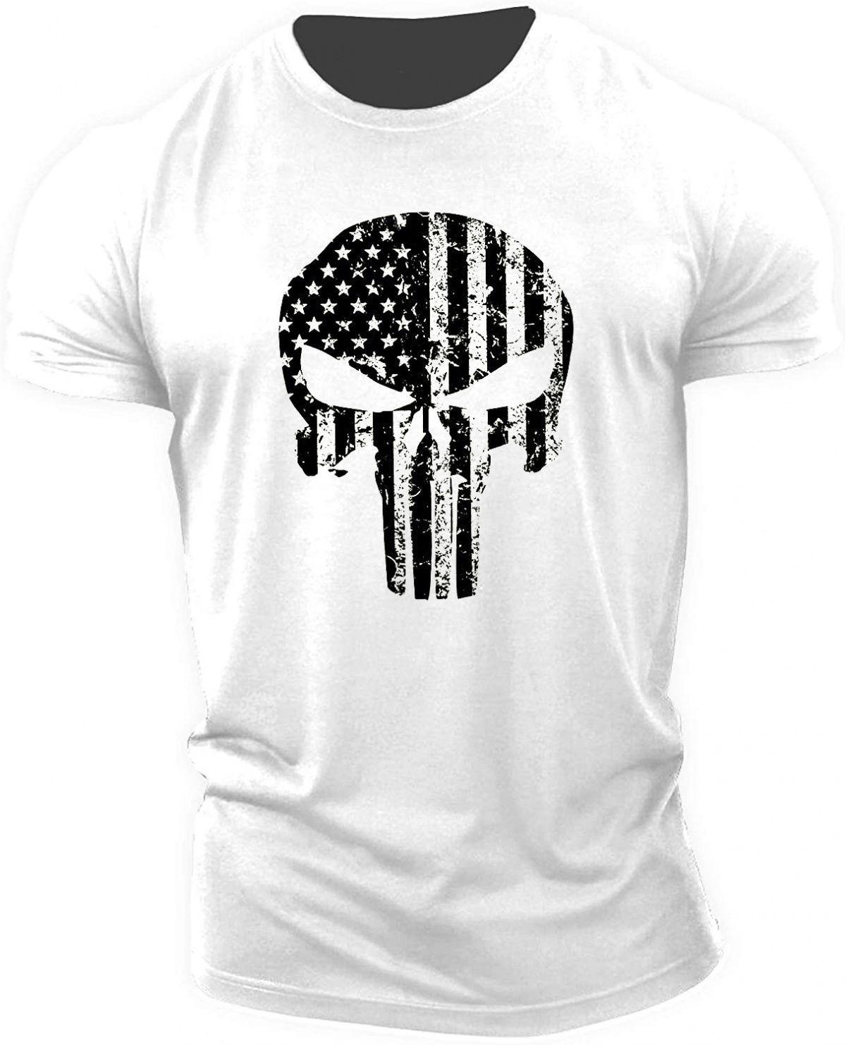 

Mens Skull Head Fitness ShortSleeved TShirt Cotton Gym S
