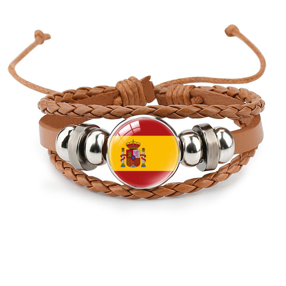 World Cup Leather Bracelet National Flag Soccer Match Souvenir  Adjustable Cowhide Woven Bracelet for Men Women,Sports  Fan Accessories