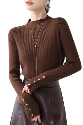 Zroy Knit Long Sleeve Ribbed Knit Spring H. Women's Top, Sweater, Half-High Neck, Pullover, Warm, Slimming, Elegant, Stylish, Fall, Winter,