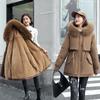Korean Version of The Women's Winter A Version of The Mid-length Cotton Jacket Hooded Jacket Plus Velvet Waist Short Coat