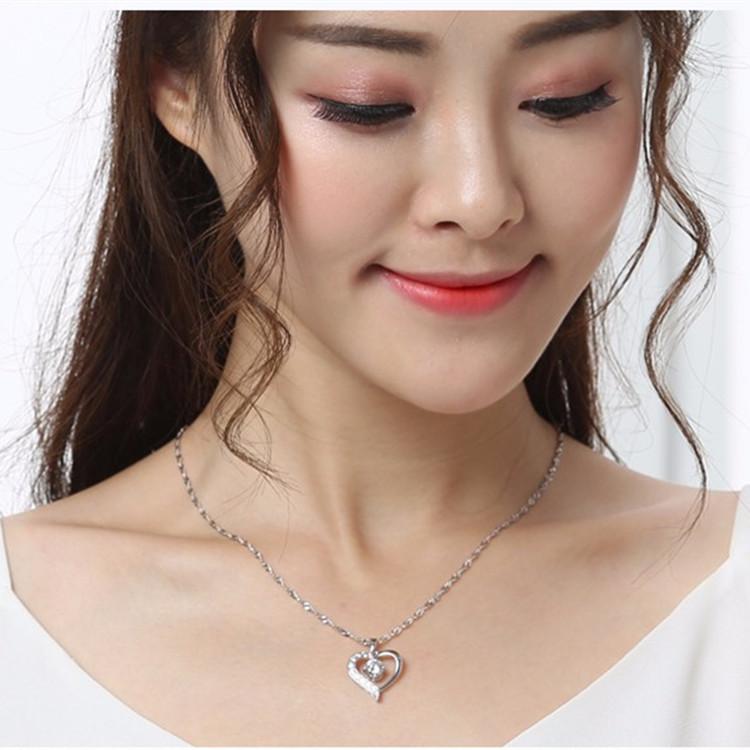 S925 Sterling Silver Necklace Women's Simple Clavicle Chain Heart-Shaped Zircon Pendant Japanese and Korean Style Silver Jewelry