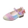 Spring new style girls' soft-soled leather shoes with rainbow sequins and bow, princess dress shoes, flat large size loafers for children