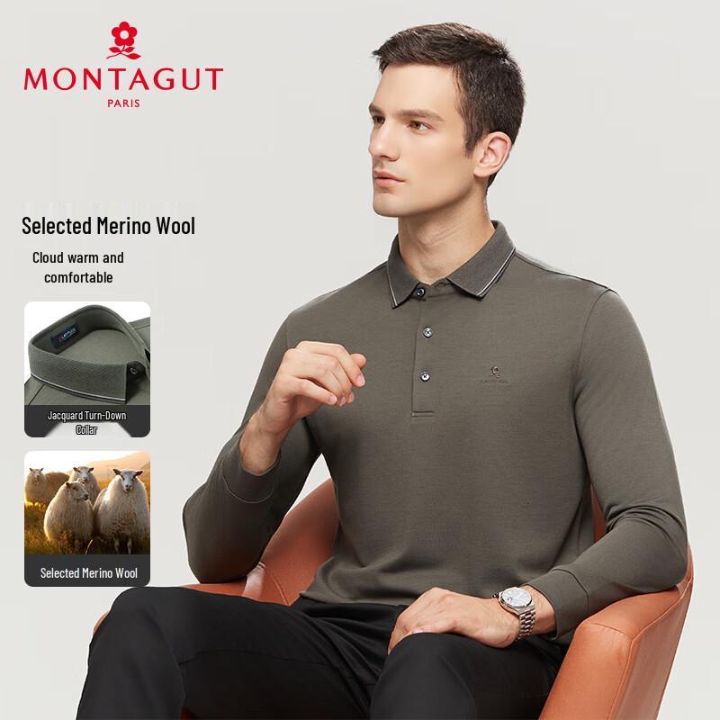 MONTAGUT Men s Wool Blend Jacquard Long-Sleeve Polo Shirt 50