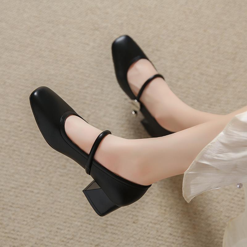 Móda Aphixta Lakovaná kůže 4cm Vysoké podpatky Mary Janes Kovová přezka Podzimní Dámské boty Elegantní Lodičky Jednobarevné tacones para mujer