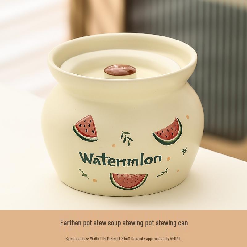 Ceramic Earthen Pot with Lid for Stews & Double Boiled Dishes - Single-Serve Steamed Egg Cup Included