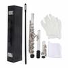 LADE C Key 16 Hole Brass Flute Beginner Kit Storage Case Cleaning Cloth Gloves (white)