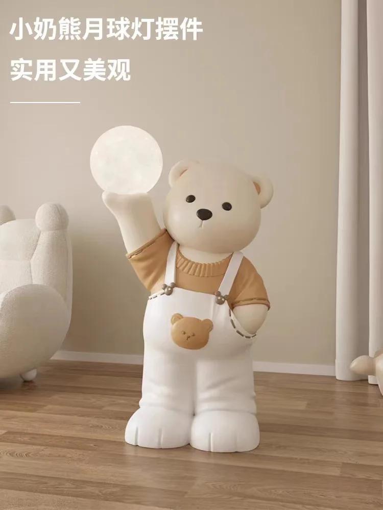 Creative Cute Bear Statues Large Floor Tray Storage Ornaments Interior Figurine Nordic Home Decor Objects Decorative Side Table