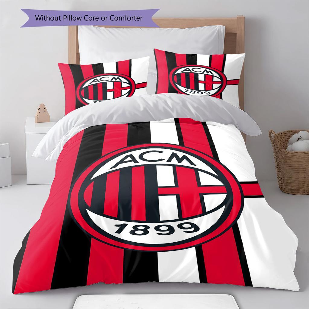 AC Milan logo Pattern Bedding Quilt Set Quilt Cover Pillowcase Home Decoration Birthday Gift (1 * duvet cover + 2 * pillowcase, without core)