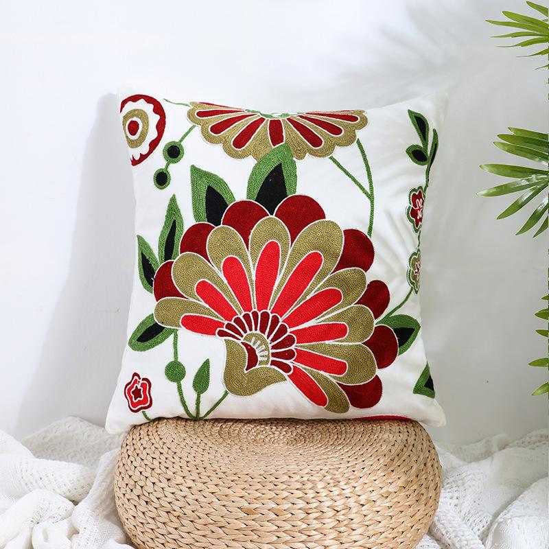 Ins Floral Embroidery Pillow Case Living Room Sofa Decoration Flower Bedroom Bedside Pillow