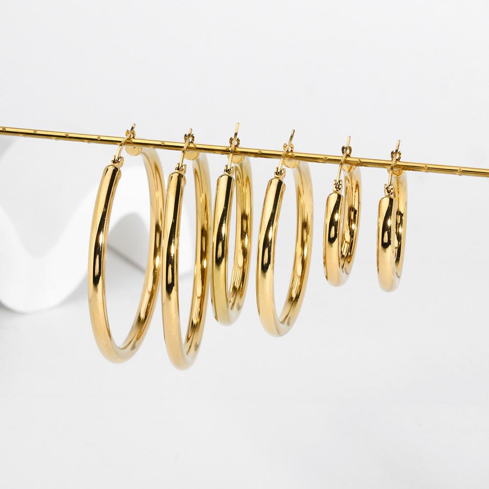 Gold Stainless Steel Fashion Small Big Circle Women Hoop Earrings Exaggerated Hoop Ear Loop 30/40/50mm  Earring Party Jewelry