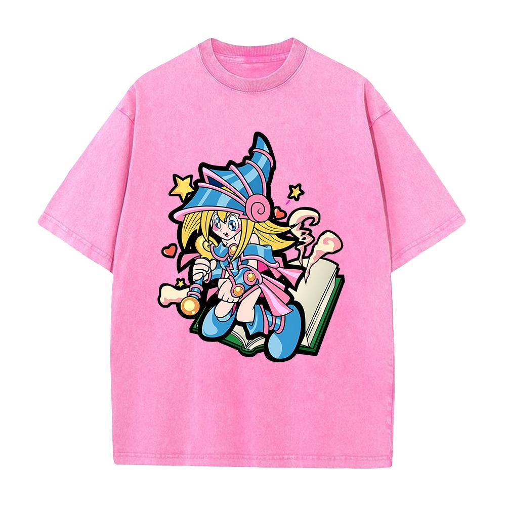Cute Anime Dark Magician Girl T-shirt Y2k Washed Oversized T Shirt Men's Clothing Summer Short Sleeve Tops