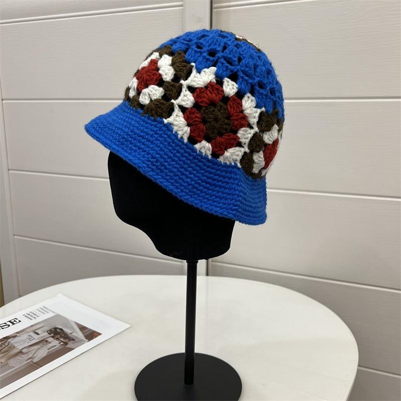 Autumn and winter wool hand crocheted jacquard bucket hat ladies pullover hat
