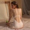 Sexy Pajamas Women's Summer Dress Satin Pleated Patchwork Fungus Lace Suspender Nightgown Women's Sexy Nightgown