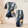 Women Plus Size Two Piece Skirt Set Round Neck Short Sleeve Floral Printed Tie Waist Top Fitted Skirt