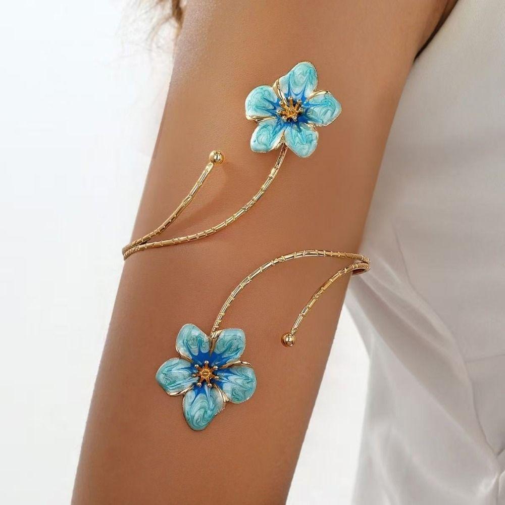 Metall Schmetterling Blume Armmanschette Goldfarbe Spiral-Armband Floral Offene Manschette Armschmuck Geschenke