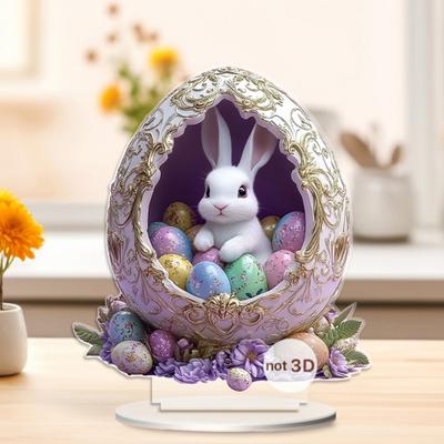 Easter Bunny Table Sign 2D Flat Acrylic Bunny Egg Desktop Ornament Spring Tabletop Centerpiece for Home Corner Fireplace Decor