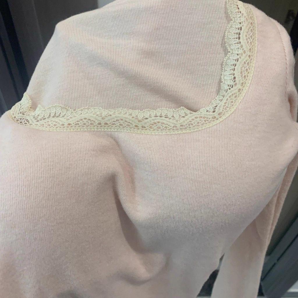 Women's Tight-Fit Lace Low Square Neck Long Sleeve Apricot T-Shirt