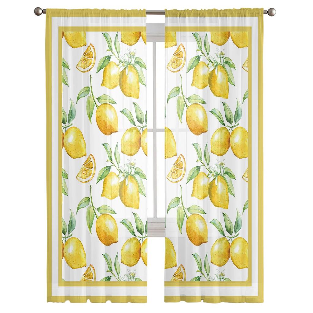 Watercolor Lemon Tulle Curtains for Bedroom Living Room Kitchen Decor Chiffon Drapes Home Window Treatment