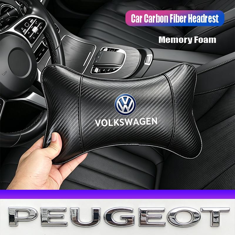 Car Seat Headrest Breathable Carbon Fibe Neck Pillow Accessories Valve Cap For VW Golf Amarok T5 Phaeton Teramont ID3 Tiguan T-C
