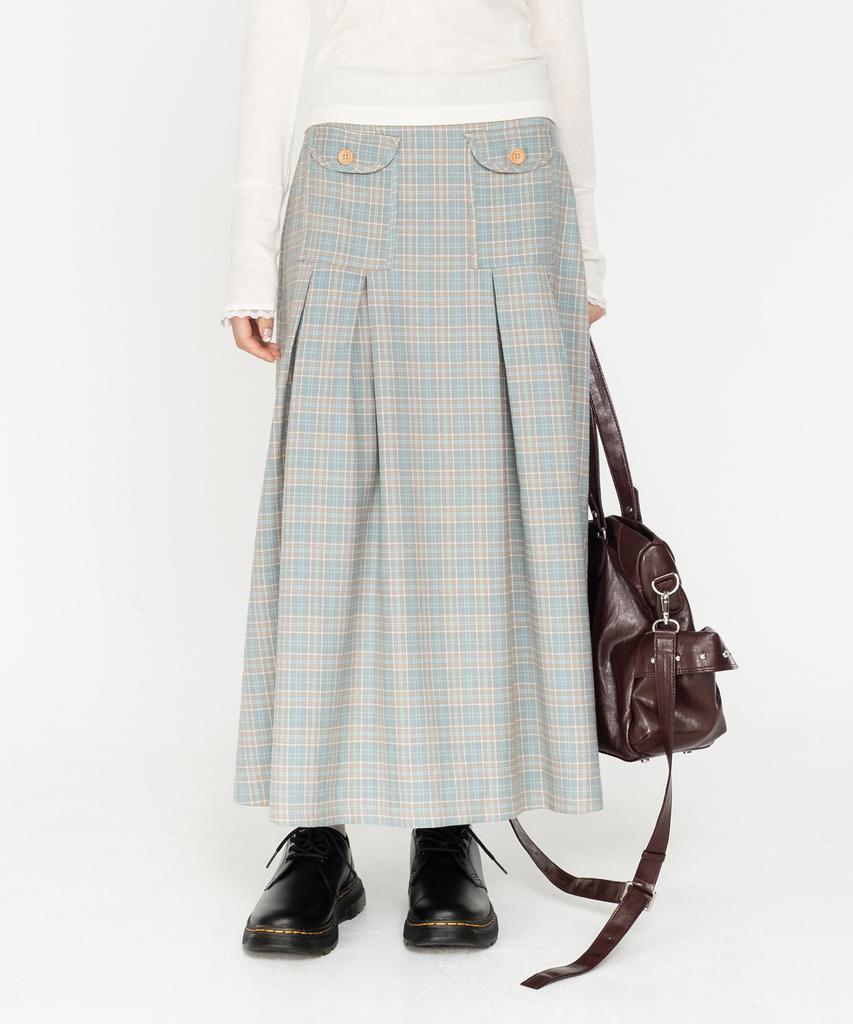 High School Disco Check Pleated Pocket Long Skirt
