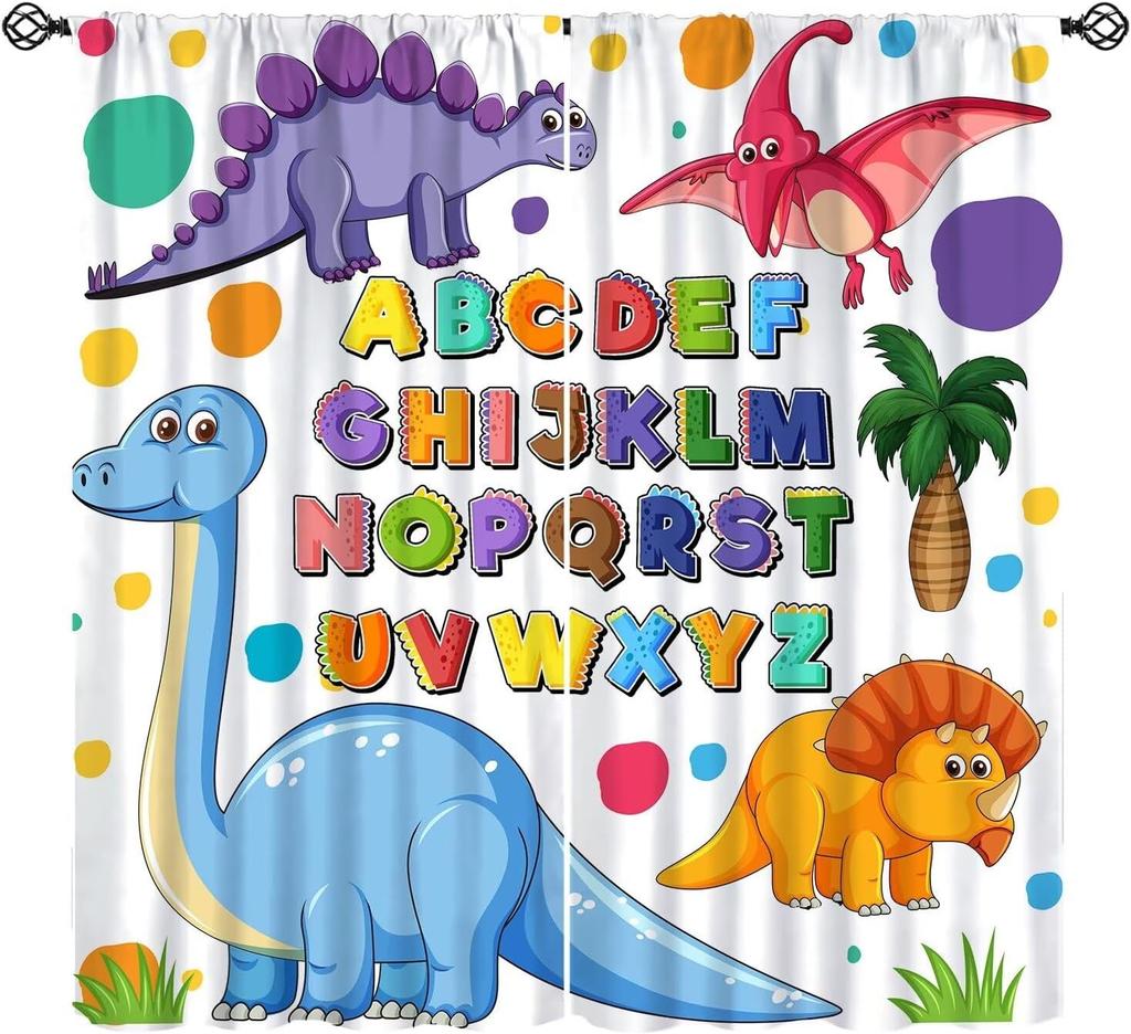 Abc Classroom Curtains Kids Curtains Colorful Cartoon Dinosaur Alphabet Learning Boys Girls Window Treatments Toddler Bedroom