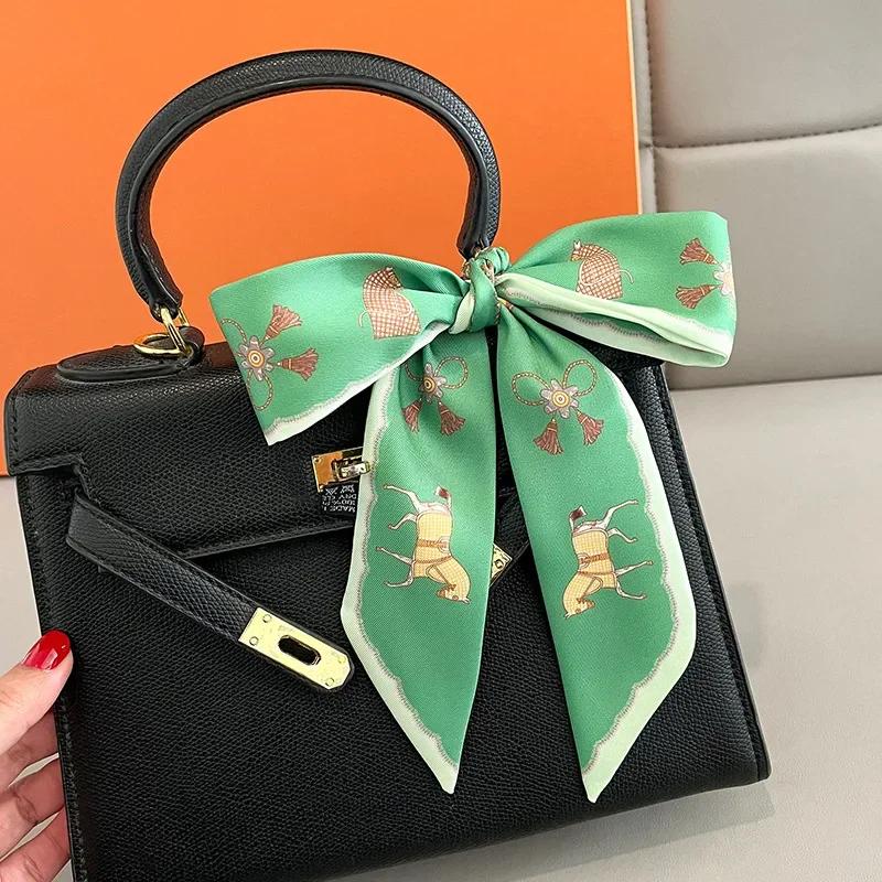 Women Narrow Thin Scarf Horse Print Long Ribbon Scarf Handle Bag Multi-Function Decorative Neckerchief Hair Tie Band