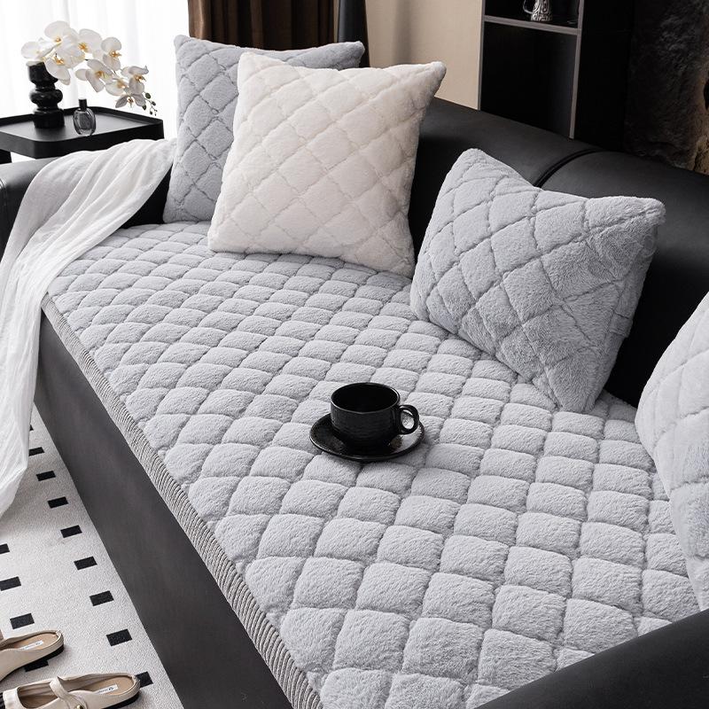 Thickened Rabbit Velvet Sofa Cushion Winter Warm Plush Seat Cushion  New Straight Row Special Sofa Cover Cover Cloth