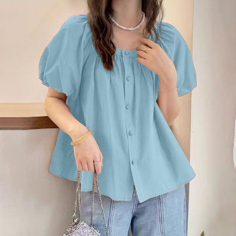 ZANZEA Women Square Collar Summer Casual Loose Half Sleeve Blouse