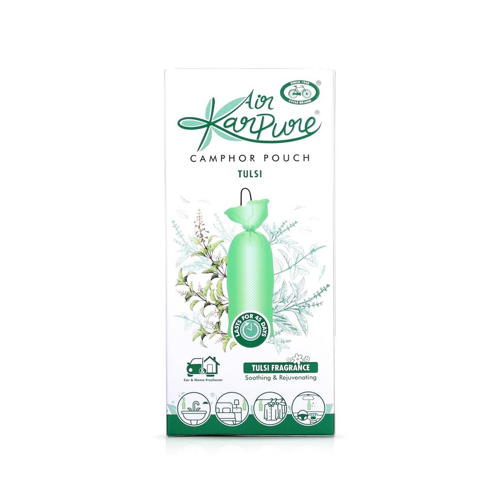 Cycle Pure Karpure Camphor Pouch Pack of 2 60g for Home, Office, Car | (Night Queen, Thulsi )Air Freshener Lasts 45 Days, Multi-Purpose Use