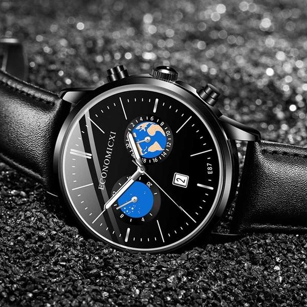 Reloj de pulsera de cuarzo para hombre, informal, de negocios, con correa de cuero