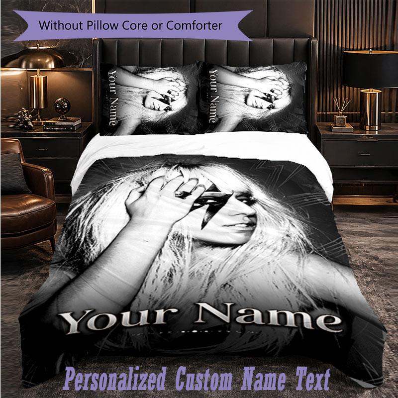 Personalized 3Pcs Bedding SetLady Gaga Custom Text Duvet Cover Pillowcase Set Bedroom Gift