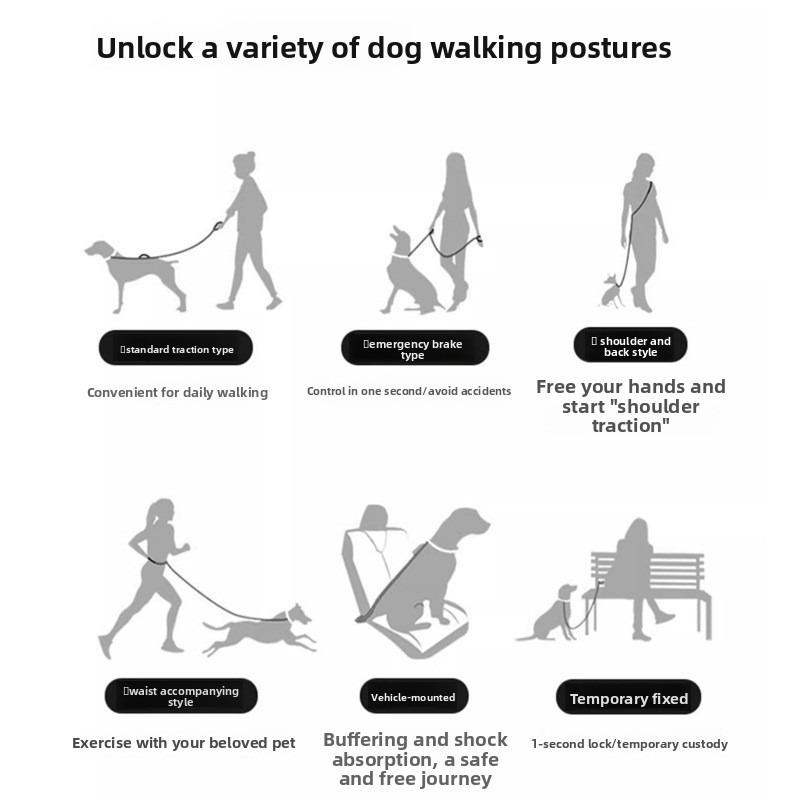 Shock‑Absorbing Bungee Hands‑Free Dog Leash Waist Belt Adjustable Nylon Pet Lead For Jogging Running Walking Large Medium Dogs